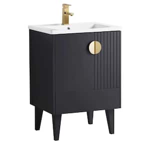 Venezian 24 in. W x 18.11 in. D x 33 in. H Bathroom Vanity Side Cabinet in Black Matte with White Ceramic Top