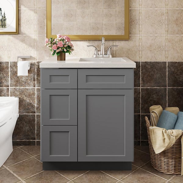 Hausvita 30 in. W x 21 in. D x 34.5 in. H in Shaker Grey Plywood Ready to Assemble Floor Vanity Sink Base Kitchen Cabinet