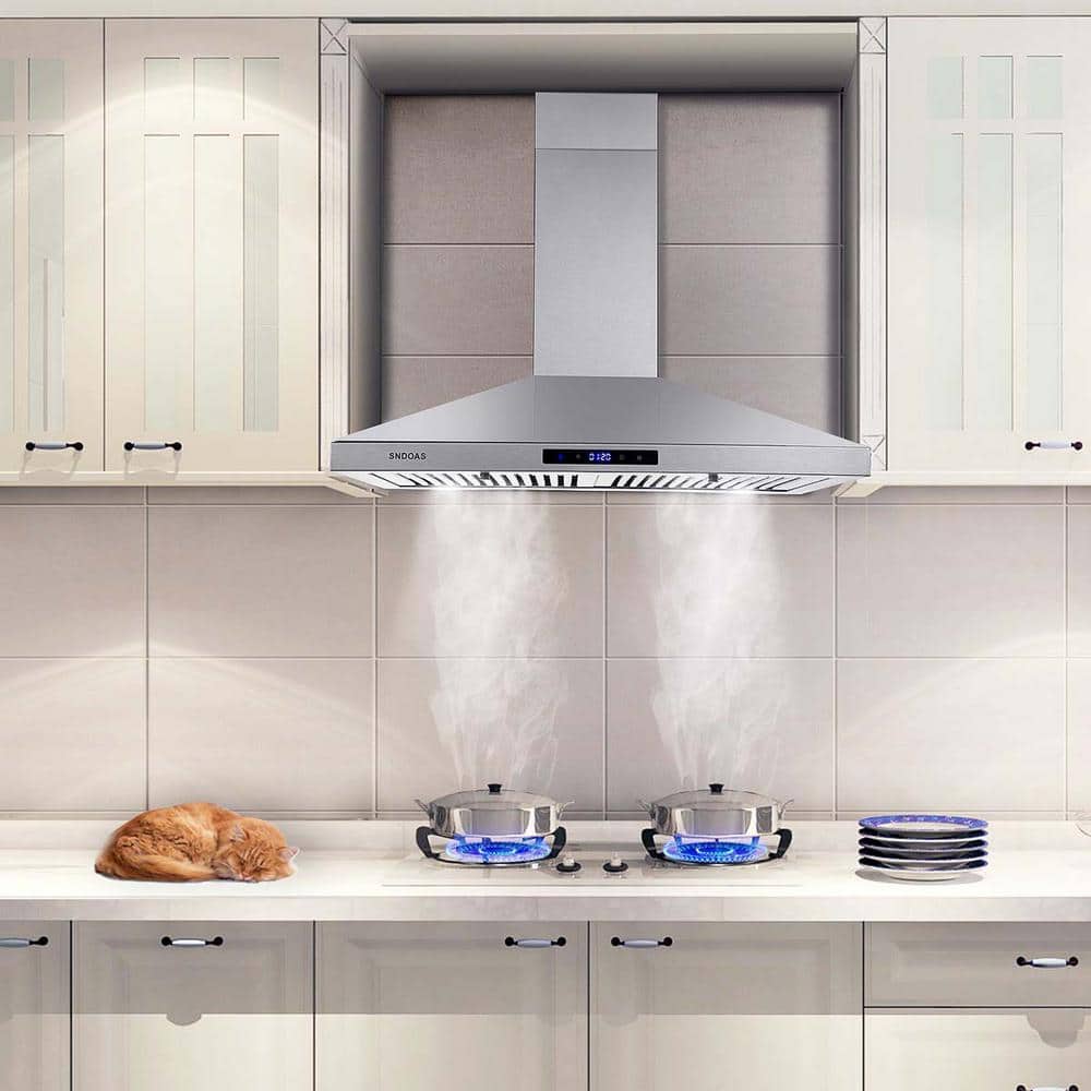30-Inch Black Stainless Steel Wall Mount Range Hood with LED Lights