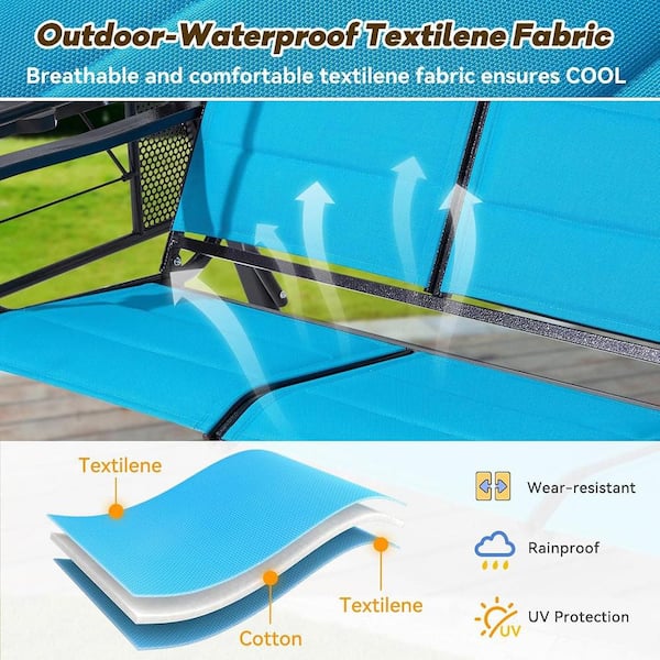 3-Person Metal Lake Blue Patio Swing Adjustable Canopy and Square