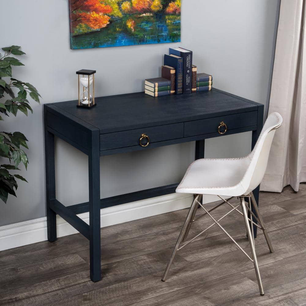 Elin 116'' Navy Minimalist Wood Writing Desk with Drawers