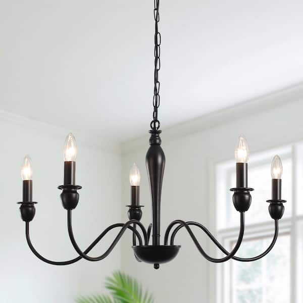 LWYTJO Marypaz 5-Light Black Dimmable Classic Traditional Farmhouse Chandelier for Kitchen Island with no Bulbs Included