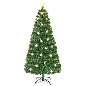 6 ft. Green Prelit Fiber Optic Christmas Tree with Warm White Lights,Metal Base