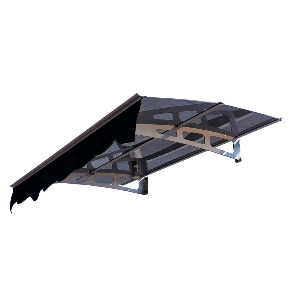 4.9 ft. x 2.8 ft. Brown and Grey Door Window Awning Canopy with Valance, fo