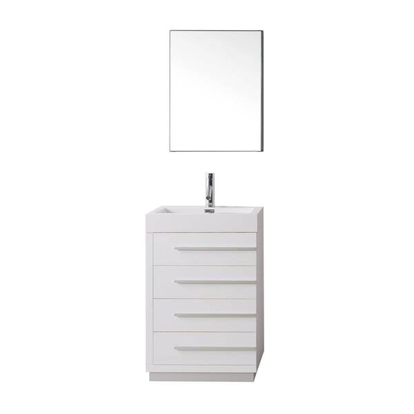 Virtu USA Bailey 24 in. W Bath Vanity in Gloss White with Polymarble Vanity Top in White with Square Basin and Mirror and Faucet