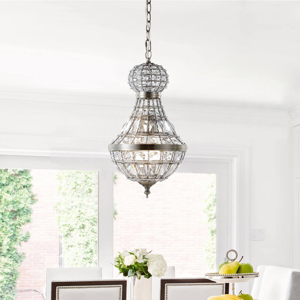 Regina 12" Antique Brass Crystal Empire LED Chandelier