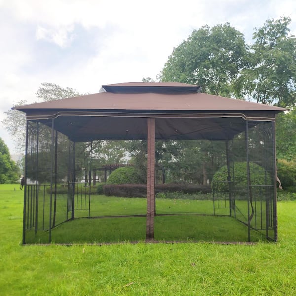 13 ft. x 10 ft. Brown Top Outdoor Patio Gazebo Canopy Tent with Ventilated Double Roof And Mosquito net (Gazebo)