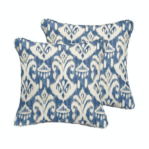 SORRA HOME Rivoli Indigo Square Outdoor Throw Pillow (2-Pack)