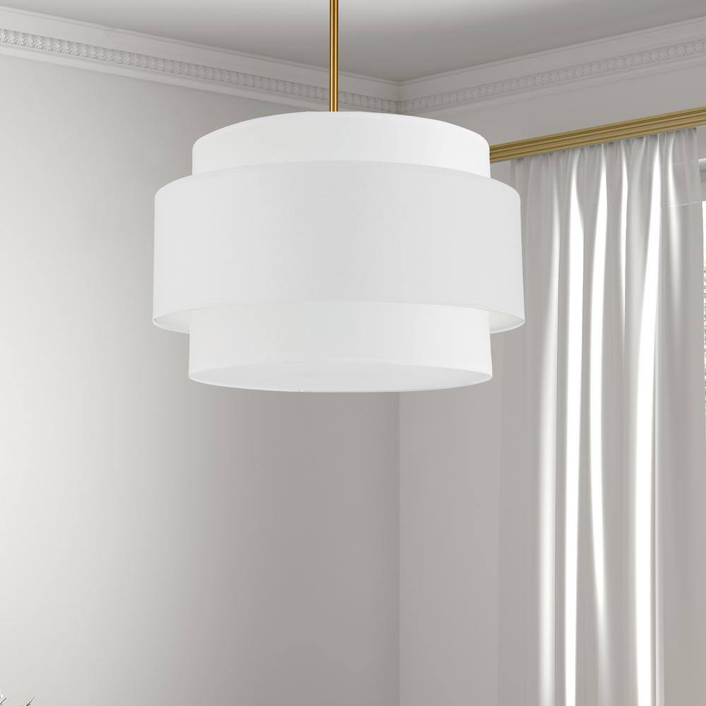 Aged Brass and White Drum Shade 4-Light Chandelier