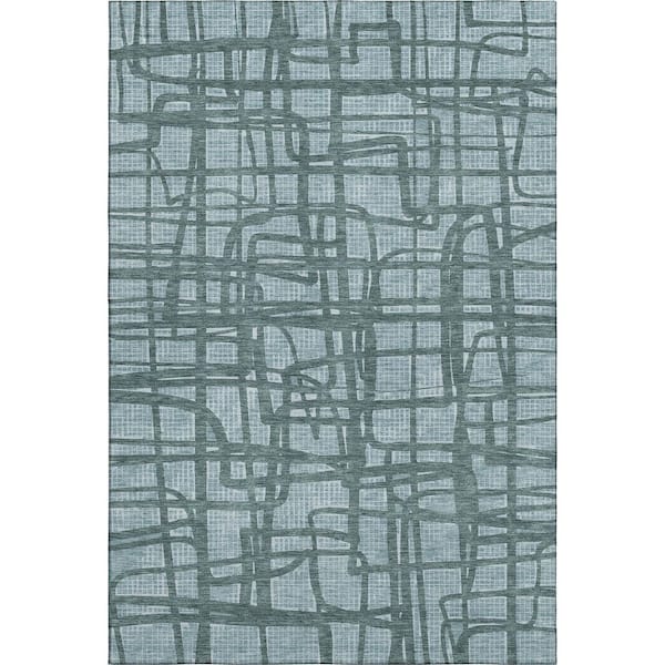 Mayfield Premium Machine Washable Abstract AMF2491 Teal 9 ft. x 12 ft. Area Rug