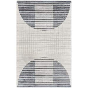 Astra Machine Washable Ivory Blue 2 ft. x 4 ft. Kids Geometric Contemporary Kitchen Area Rug