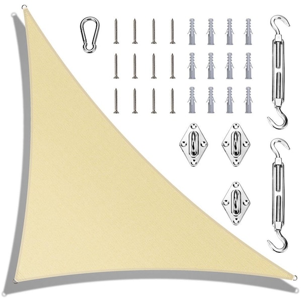 10 ft. x 10 ft. x 14 ft. Right Triangle Sun Shade Sail with Hardware Kit-Beige