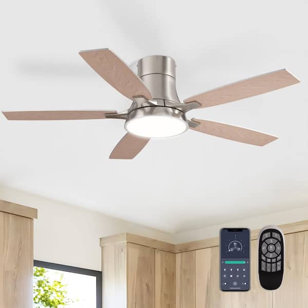 52 in. Smart Indoor Modern Brushed Nickel Standard Ceiling Fan with Dimmable LED Lights and Remote Included APP Control