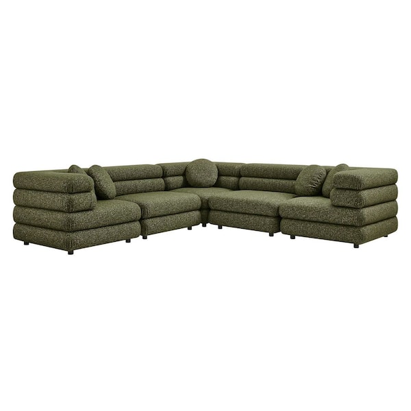 Jubilee 114 in. Straight Arm 5-piece Fabric Upholstered Modular L-Shaped Sectional Sofa in Olive Green