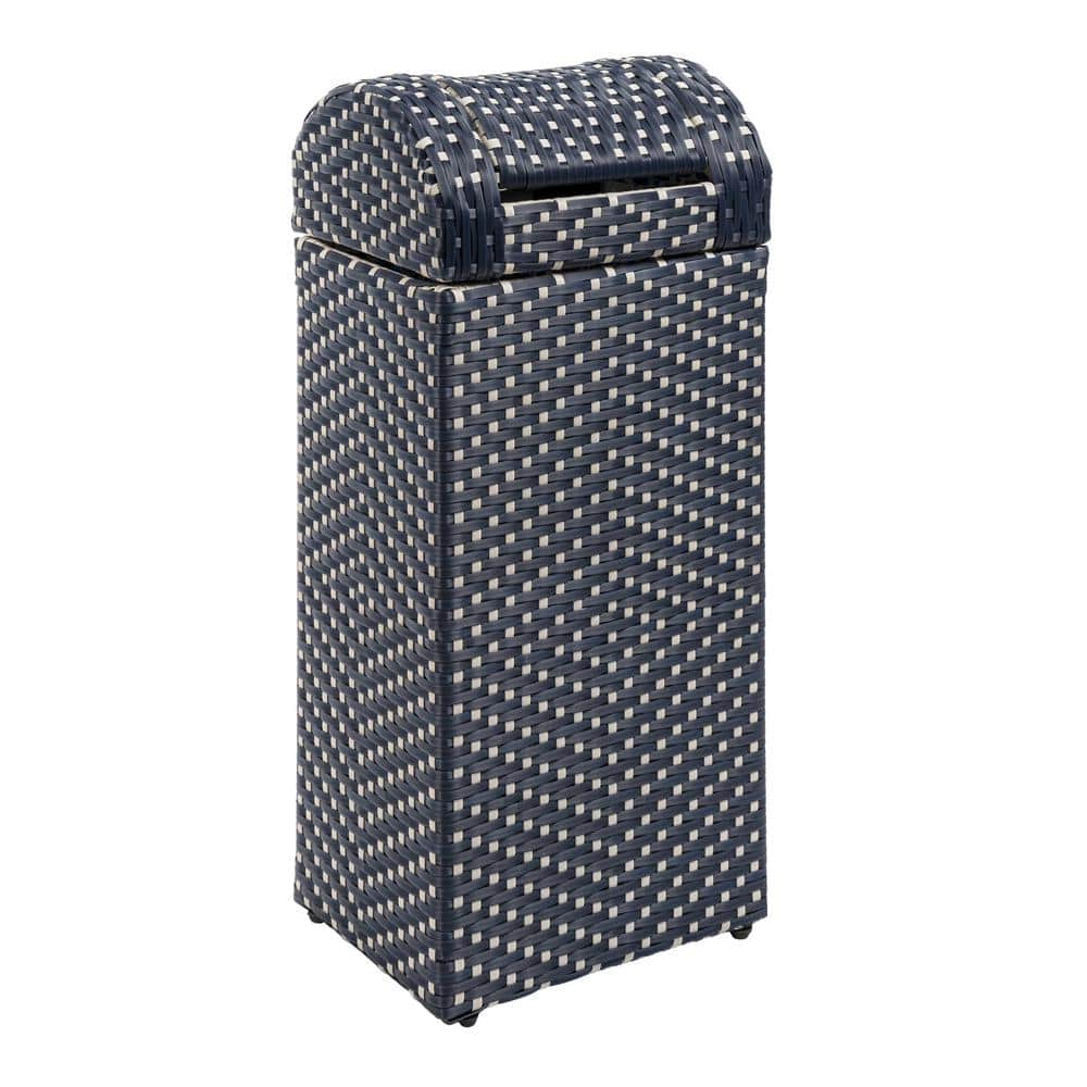 Darla 14.27 Gal. All-Weather Wicker/Metal Swing Top Lid Hideaway Outdoor Trash Can, Navy/White price history on PriceWatchPro