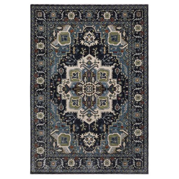 AVERLEY HOME Elanor Blue Doormat 3 ft. x 5 ft. Oriental Floral Medallion Polyester Fringe-Edge Indoor Area Rug