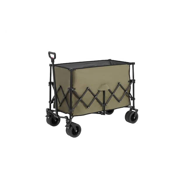 10.6 cu. ft. Steel Folding Garden Cart Powered Wheelbarrow with Big All-Terrain Beach Wheels, Army Green