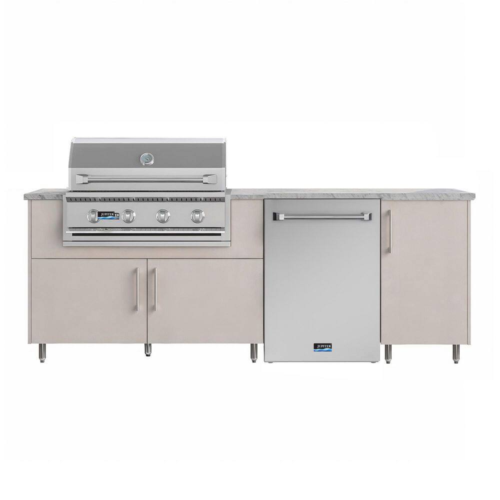 Sundown 90.5 in. W 4-Burner Propane Grill Island in Stainless Steel Miami Shoreline Gray with Refrigerator and 2 ROT price history on PriceWatchPro
