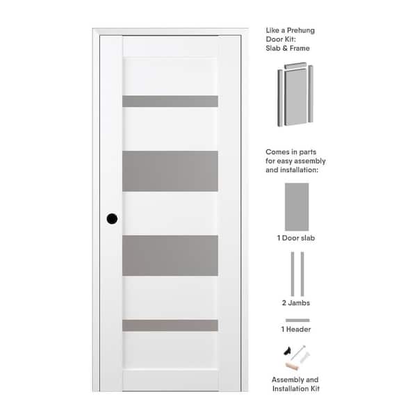 Belldinni Mirella 24 in. x 80 in. Right-Hand Frosted Glass Solid Core Bianco Noble Wood Composite Single Prehung Interior Door