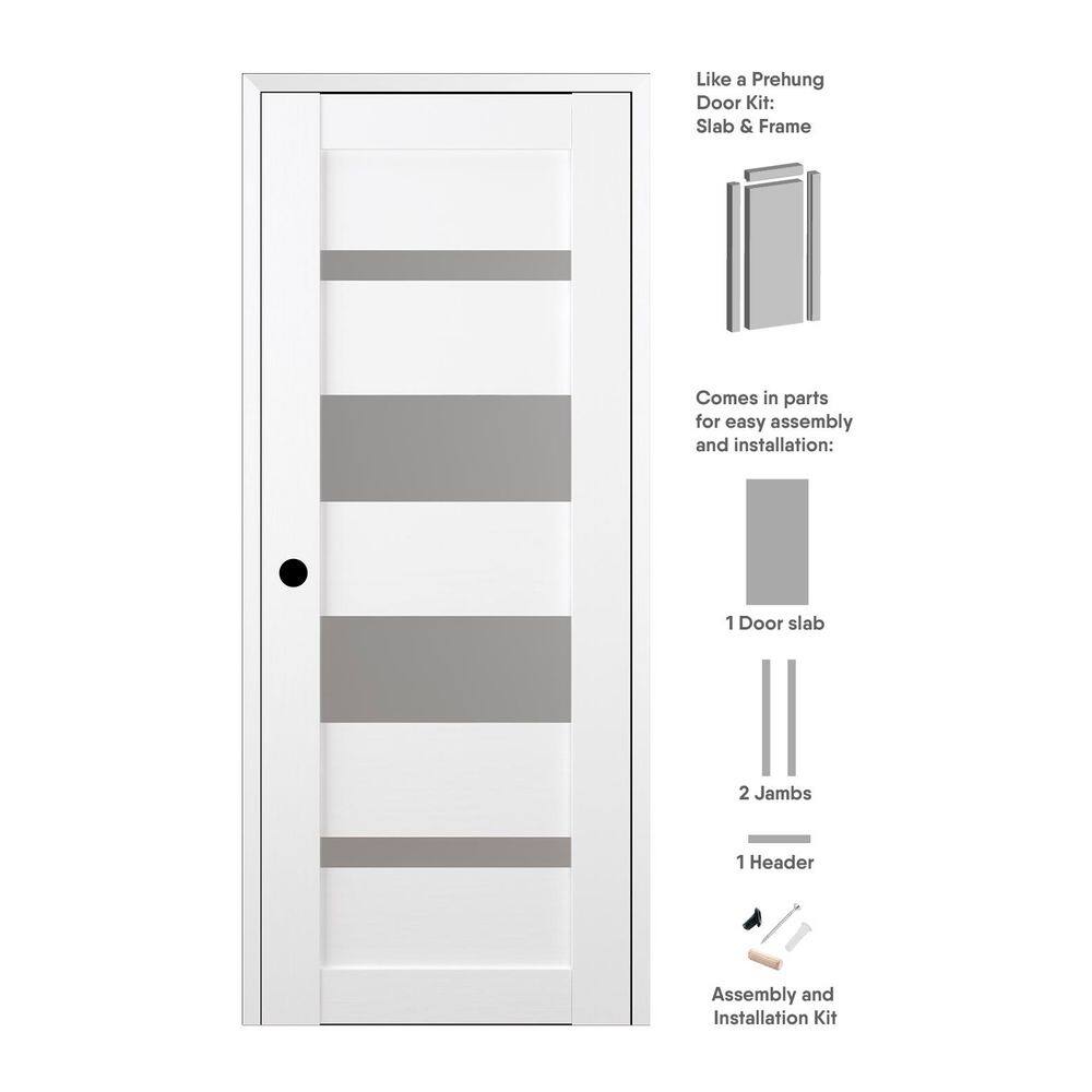 Mirella 28 in. x 80 in. Right-Hand Frosted Glass Solid Core Bianco Noble Wood Composite Single Prehung Interior Door price history on PriceWatchPro