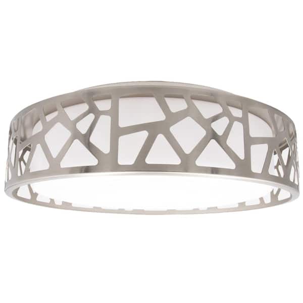 Maxxima 14 in. 1-Light Satin Nickel LED Interior Flush Mount Ceiling Light, Dimmable