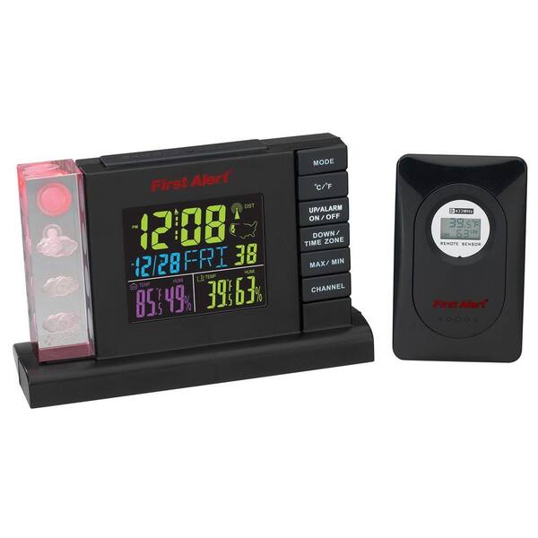 First Alert Radio Controlled Weather Station Alarm Clock with Wireless Sensor