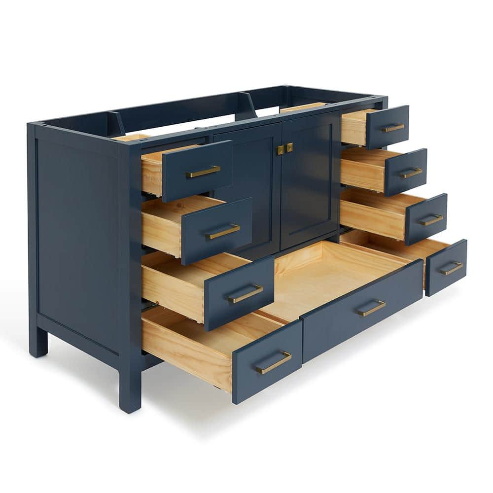 Midnight Blue 60" Solid Wood Freestanding Vanity Cabinet