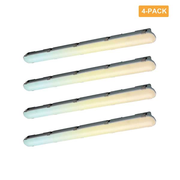 4-Pack 4ft White 150 Watt Equivalent Integrated LED strip light fixture vapor tight 3500/4000/5000K, 4420-4940-5850lm
