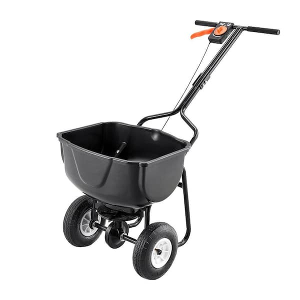 Walk Behind Spreader, 60LBS. Capacity, Push Spreader with Hopper Grate, 0-9.8 ft. Spreading Width, 8 in. Pneumatic Tires