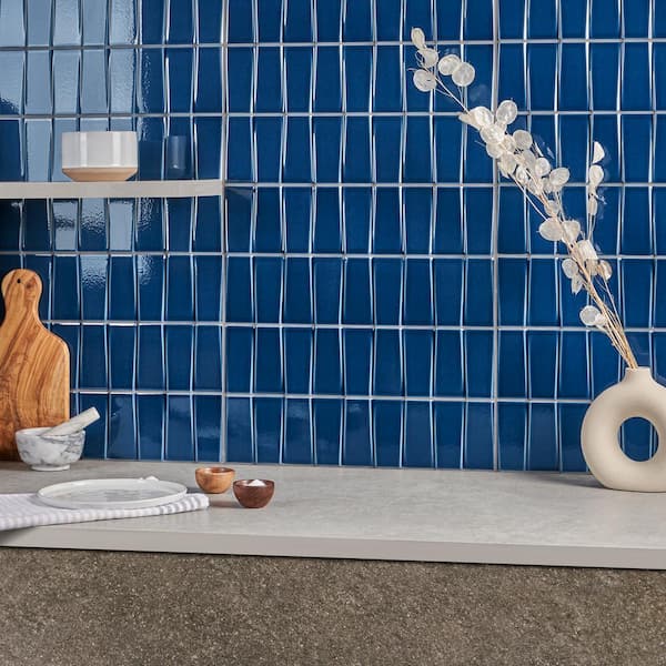 Colorwave Steps Nautical Blue 4.43 in. x 17.62 in. Polished Crackled Ceramic Wall Tile (7.62 Sq. Ft./Case)