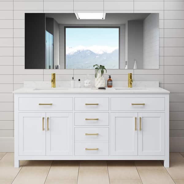 Wyndham Collection Beckett 72 in. W x 22 in. D x 35 in. H Double Sink Bath Vanity in White with Carrara Cultured Marble Top