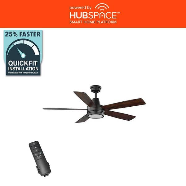 Fanelee 54 in. White Color Changing LED Matte Black Smart Ceiling Fan with Light Kit and Remote Powered by Hubspace