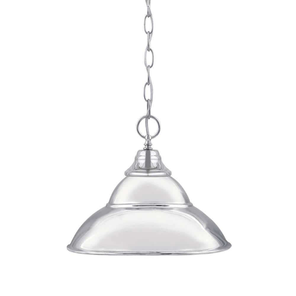 Kingston 100-Watt 1 Light Chrome Shaded Pendant Light with 13 in. Chrome Fi