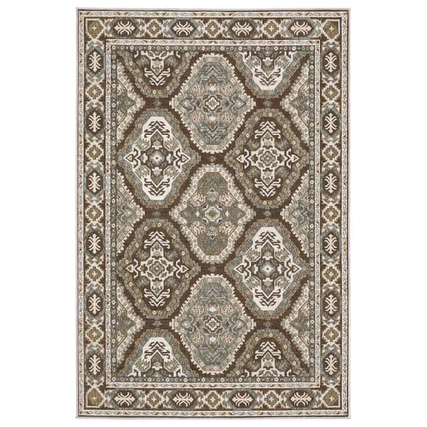 AVERLEY HOME Edgewater Rust/Blue 5 ft. x 8 ft. Traditional Oriental Trefoil Medallion Polyester Indoor Area Rug