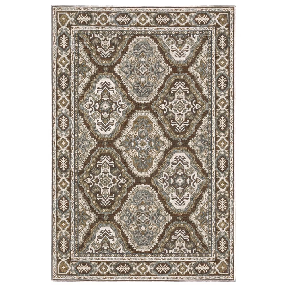 Rust Blue Rug Geometric Pattern AVERLEY HOME Edgewater Rust/Blue 7 ft. x 10 ft. Traditional Oriental ...