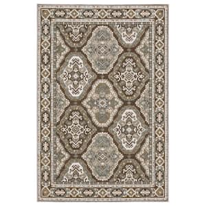 Edgewater Rust/Blue 7 ft. x 10 ft. Traditional Oriental Trefoil Medallion Polyester Indoor Area Rug