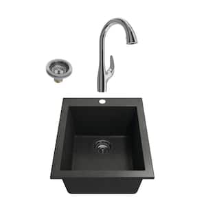 Campino Uno Metallic Black Granite Composite 16 in. Single Bowl Dual Mount Bar Sink with/Faucet