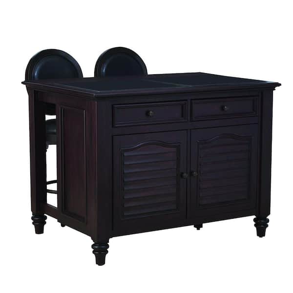 Home Styles Wood Kitchen Island in Espresso Finish with 2 Stool