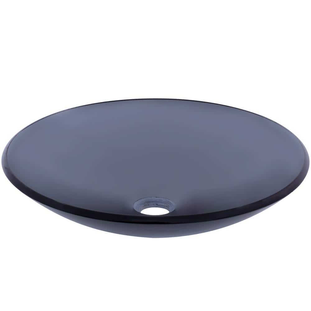 Gray 18'' Round Glass Above-Counter Bathroom Sink