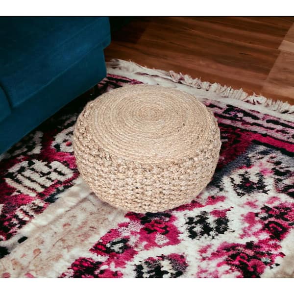 HomeRoots Amelia Tan Cotton Round Accent Ottoman