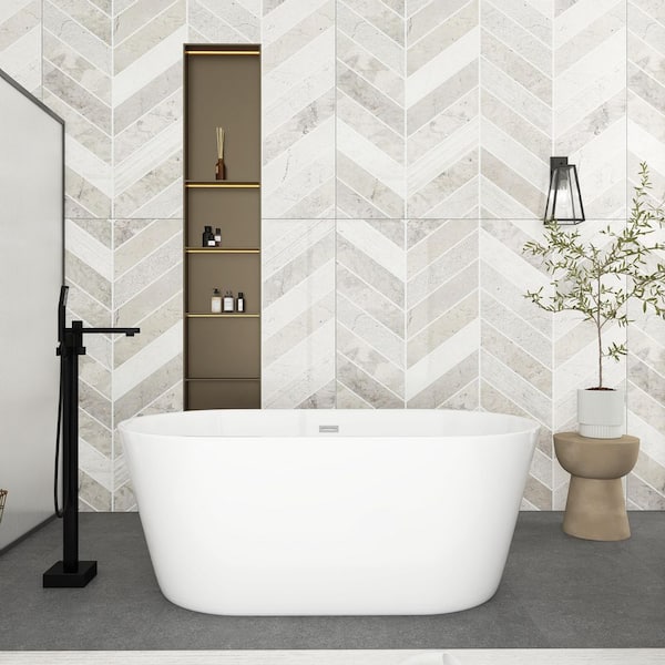 59 in. x 31 in.Acrylic Freestanding Soaking Bathtub in Glossy White