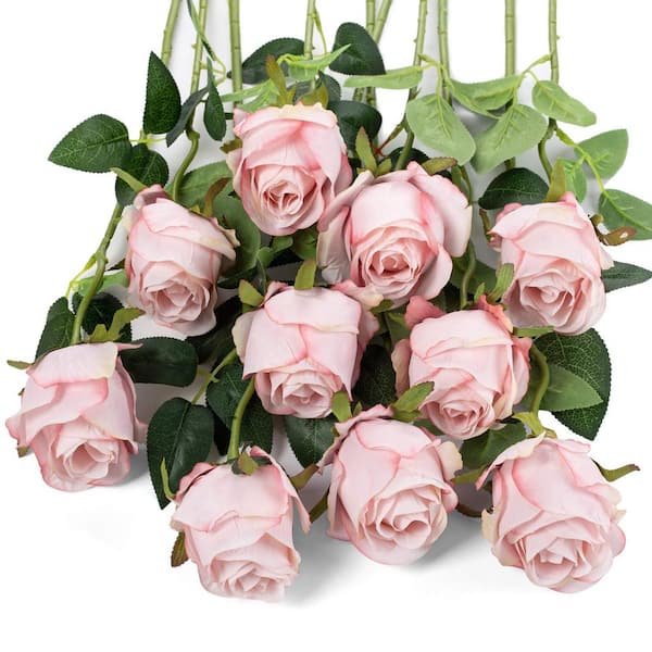 Artificial Silk Rose Flowers Single Stem Realistic Fake Rose Compatible  Wedding Bouquet Flower, 10pcs (blue)-o