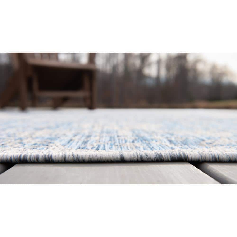 Blue Rectangular Stain-Resistant Outdoor Rug