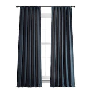 Native Navy French Linen Rod Pocket Room Darkening Curtain 50 in. W x 84 in. L Single Window Panel