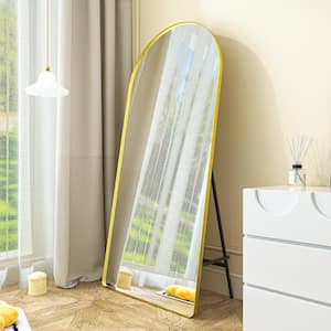 32 in. W x 71 in. H Arched Brush Gold Aluminum Alloy Framed Full Length Mirror Standing Floor Mirror