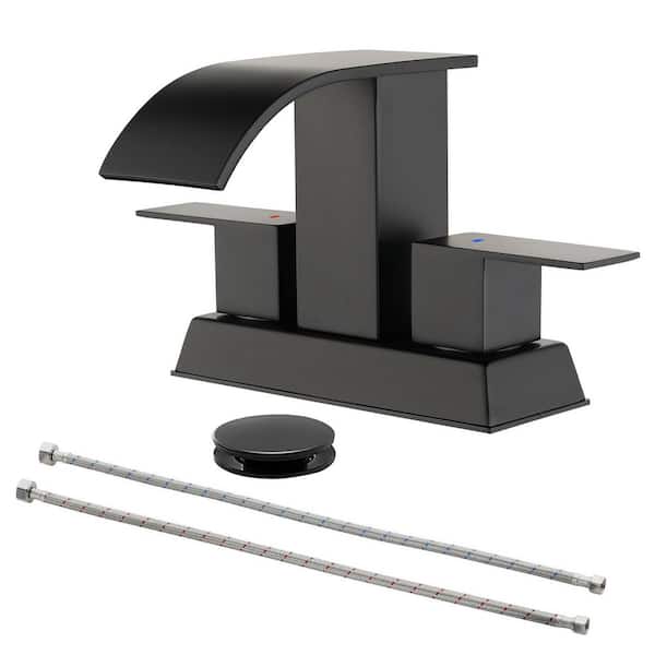 4 in. Centerset Double Handle Bathroom Sink Faucet with Pop-up Drain in Matte Black SB4