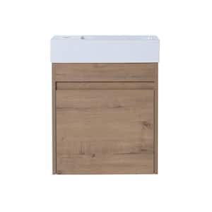 Wall-Mounted 18.11 in. W x 10.23 in. D x 22.83 in. H. Bath Vanity in Imitative Oak with White Resin Top with White Basin