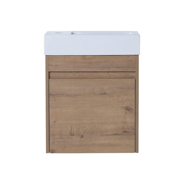 Maincraft Wall-Mounted 18.11 in. W x 10.23 in. D x 22.83 in. H. Bath Vanity in Imitative Oak with White Resin Top with White Basin