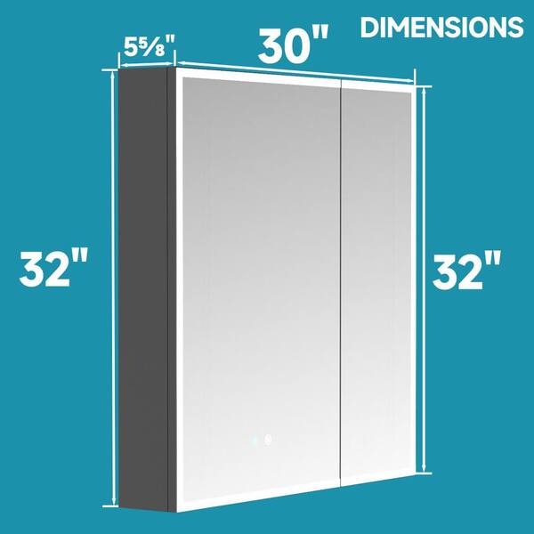HOMLYLINK 30 in. W x 32 in. H Rectangular Black Aluminum Two-Door Recessed or Surface Mount Medicine Cabinet with Mirror Interior