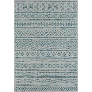 Eartha Aqua/Taupe 4 ft. 3 in. x 5 ft. 11 in. Trellis Indoor/Outdoor Patio Area Rug